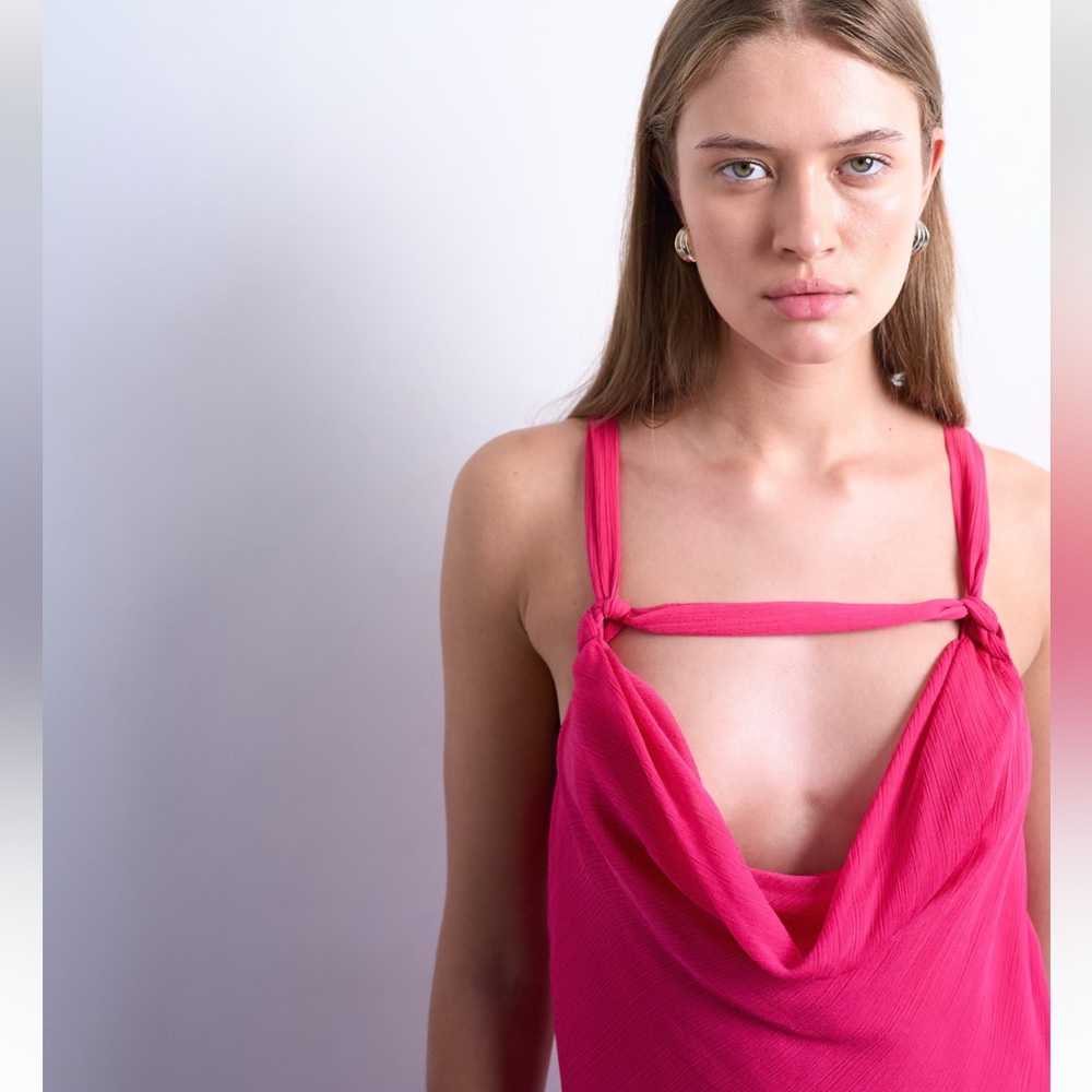 Topshop Knot Neck Deep Cowl Occasion Dress in Fuchsia